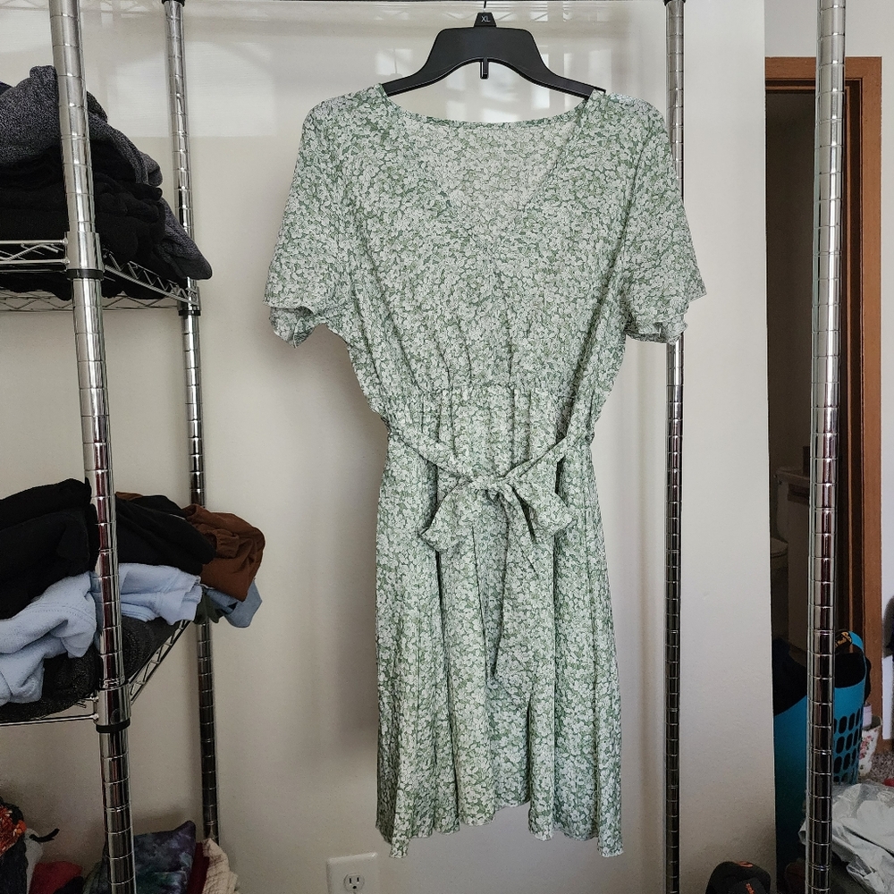 Floral Green Dress with Belt